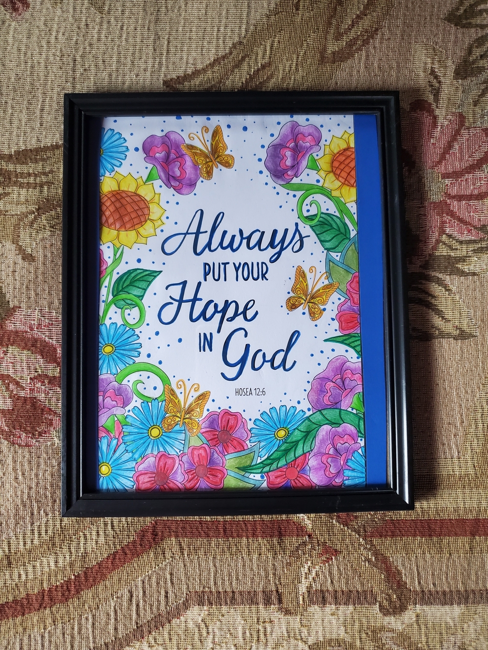 Hand Crafted Floral Hope in God Art – Blue, Green, Pink, Yellow